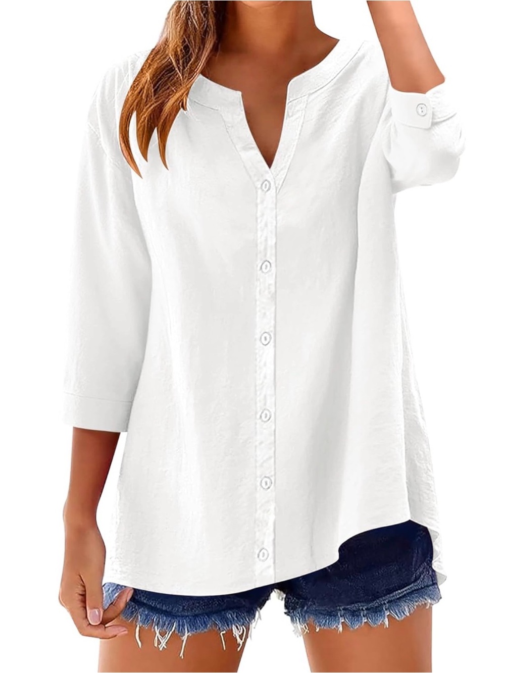 Classic White Button-Front Women's Tunic Top